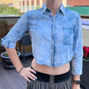 Ellison Blue Tie Dye Button Down Shirt Roll Tab Sleeves Size M cropped